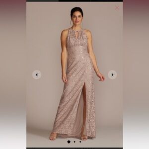 Oleg Cassini Size 14 Blush Stretch Lace Sheathe Dress with Embellished Keyhole